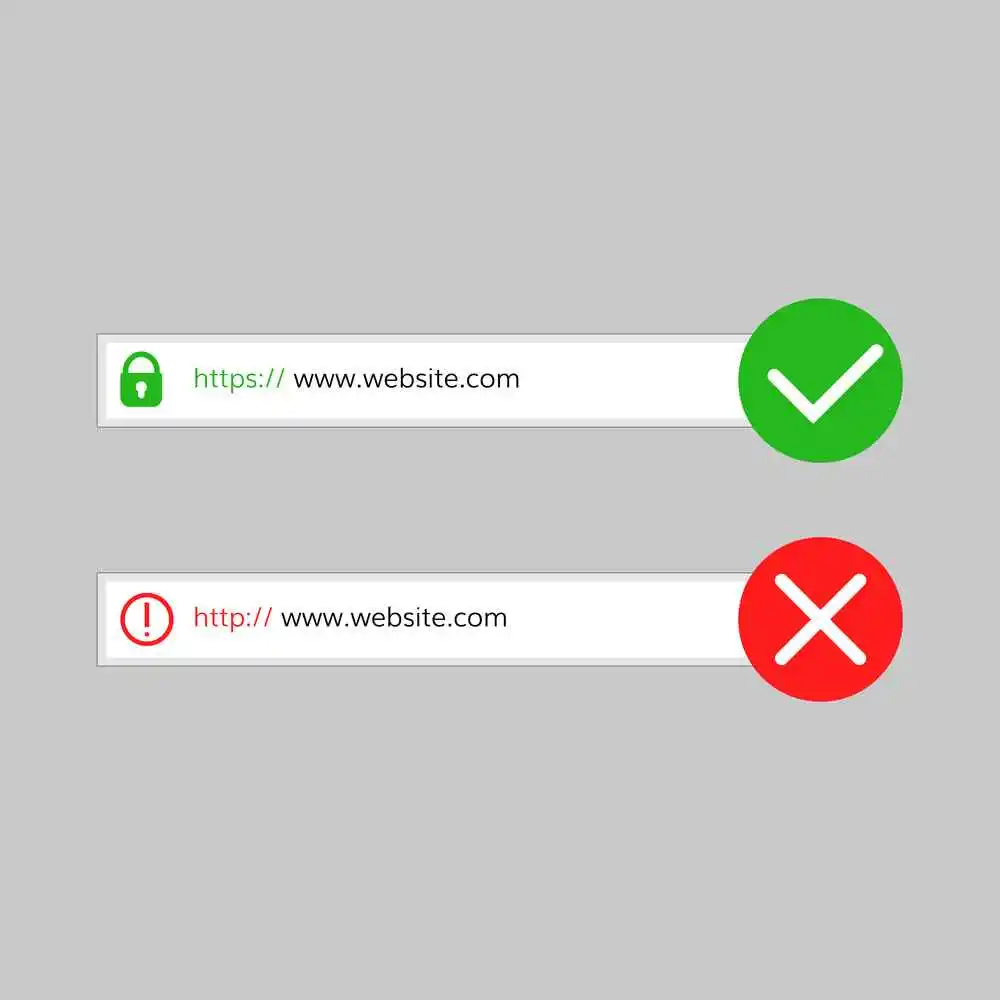 HTTPS secure website with green lock compared to HTTP insecure website warning