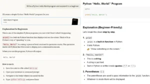I have written Python Hello World program and explain it to a beginner by ChatGPT and Claud