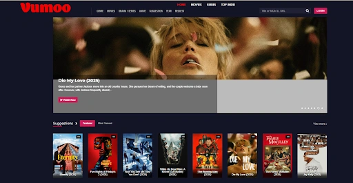 Vumoo Streaming Platform Homepage – Minimal Design with Popular Movies and Genres
