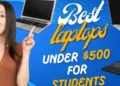 Student-friendly laptops under $500 displayed with text “Best laptops under $500 for students,” suitable for Zoom classes, online learning, and virtual meetings