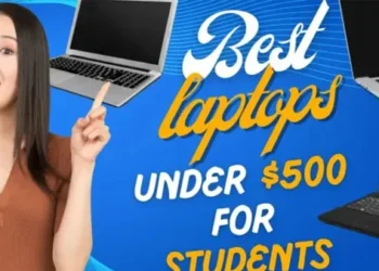 Student-friendly laptops under $500 displayed with text “Best laptops under $500 for students,” suitable for Zoom classes, online learning, and virtual meetings