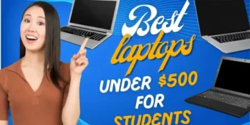 Student-friendly laptops under $500 displayed with text “Best laptops under $500 for students,” suitable for Zoom classes, online learning, and virtual meetings