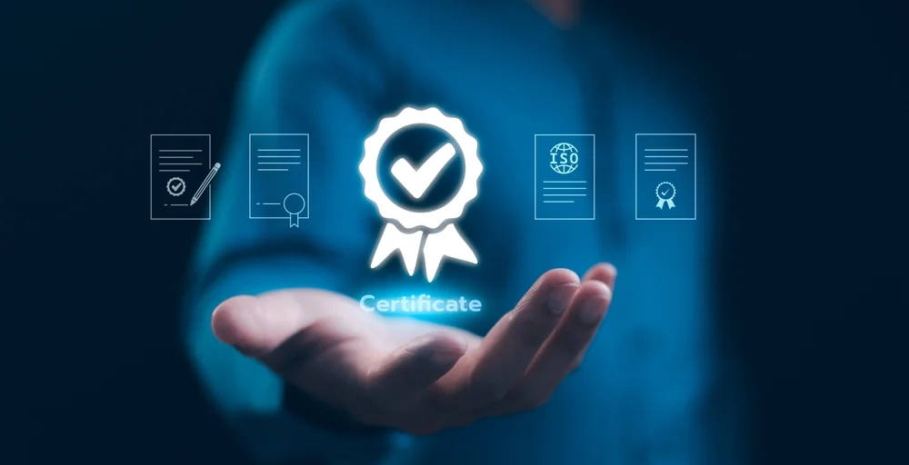 Professional holding a digital certificate badge symbolizing career certifications, skill validation, and their real impact on professional growth
