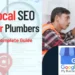 Plumber working on plumbing systems with a Google My Business logo, illustrating the importance of local SEO for plumbers.