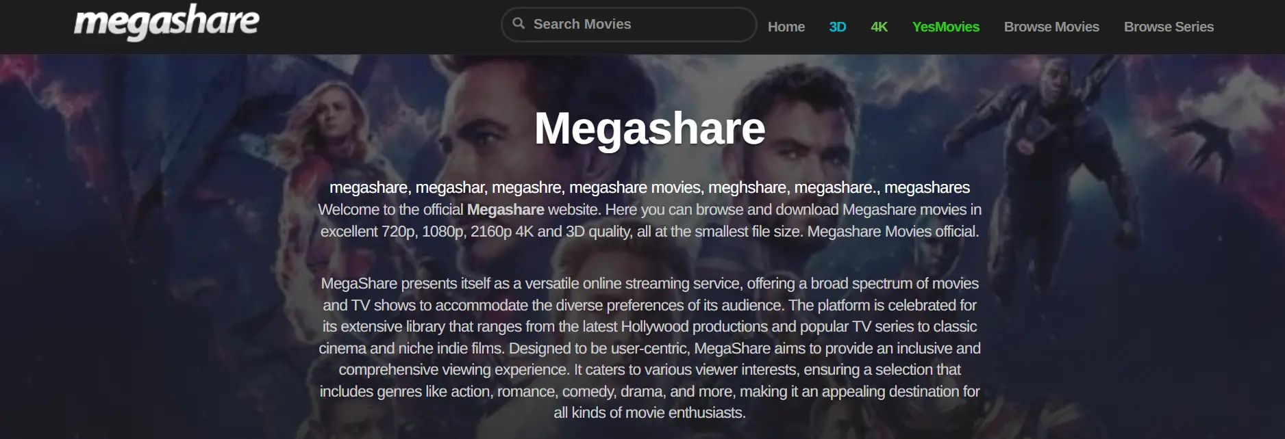 Megashare website offering free streaming with multiple servers, but with illegal content distribution, security risks, and outdated movie library.
