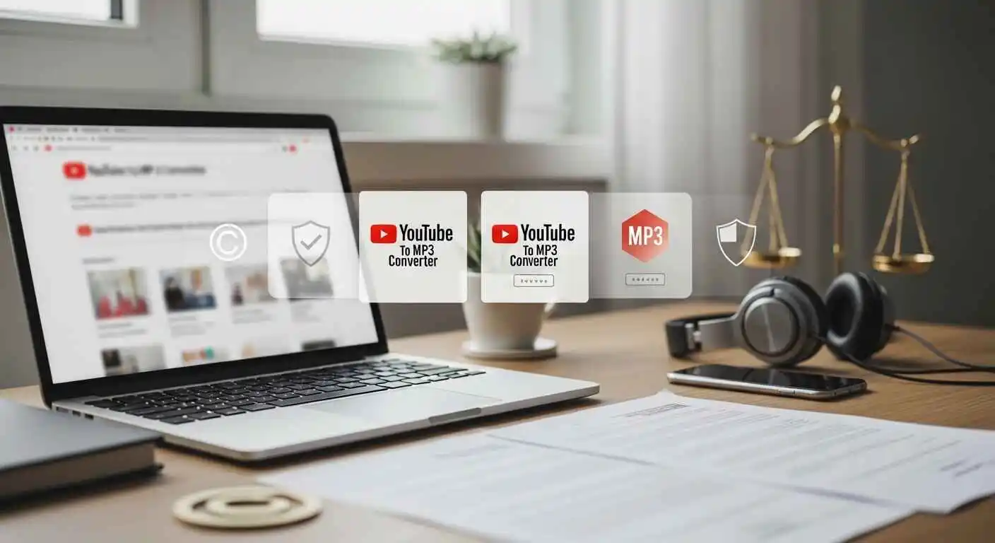 Laptop displaying multiple YouTube to MP3 converter interfaces side by side, representing safer alternatives to YTMP3