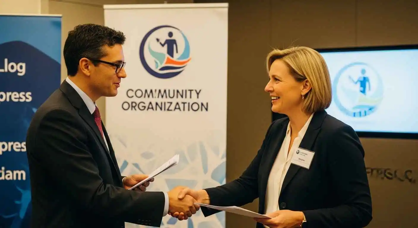 Law firm networking at community event to earn local backlinks and SEO authority