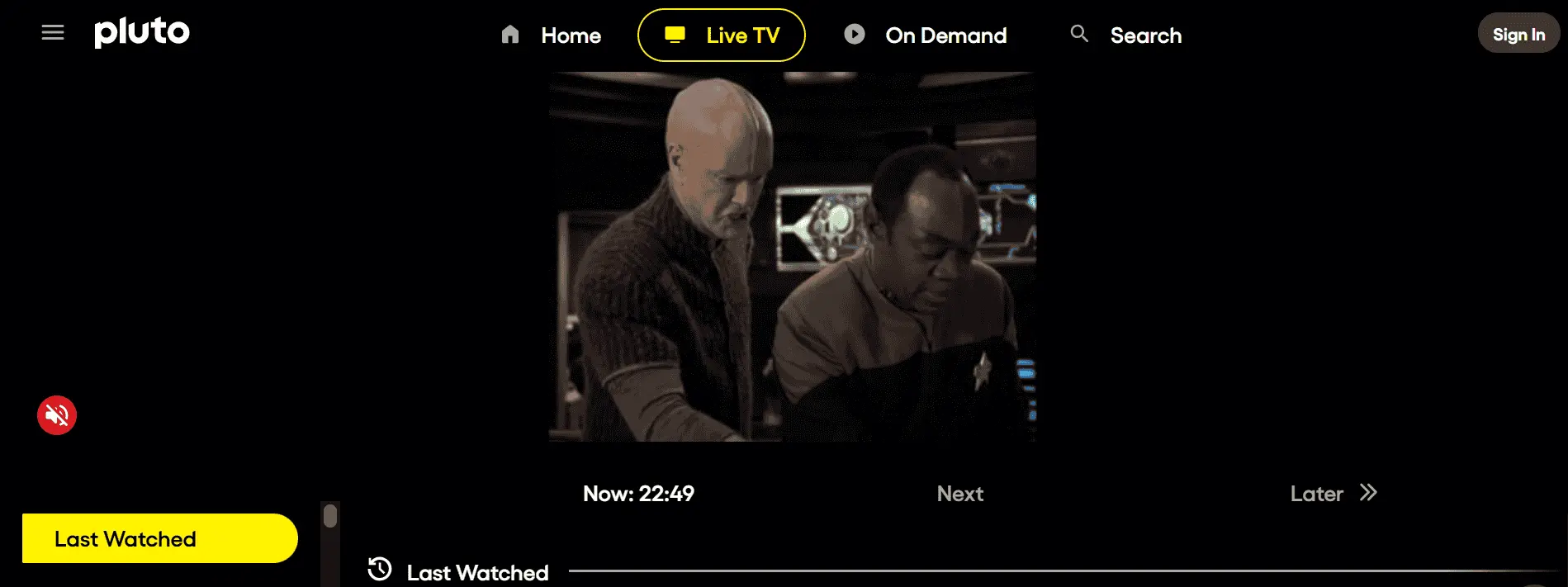 Pluto TV live TV interface showing free streaming channels and on-demand content as a legal cable TV alternative