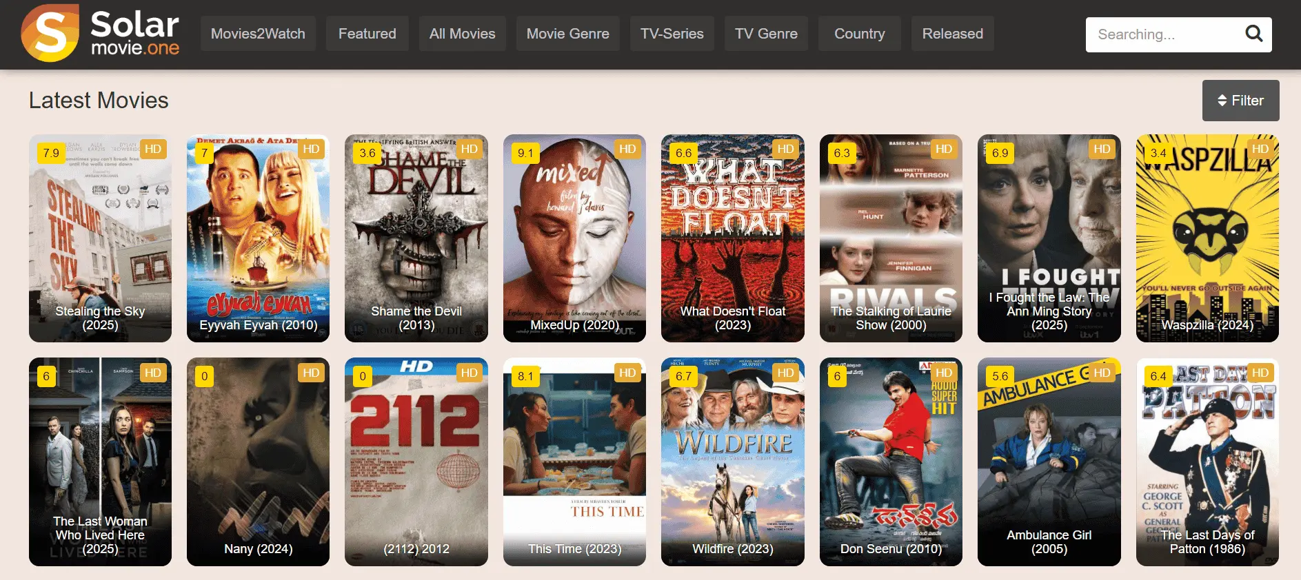 SolarMovie homepage showing latest movies and TV series with HD labels, pop-up ads, and security risks compared to legal streaming platforms