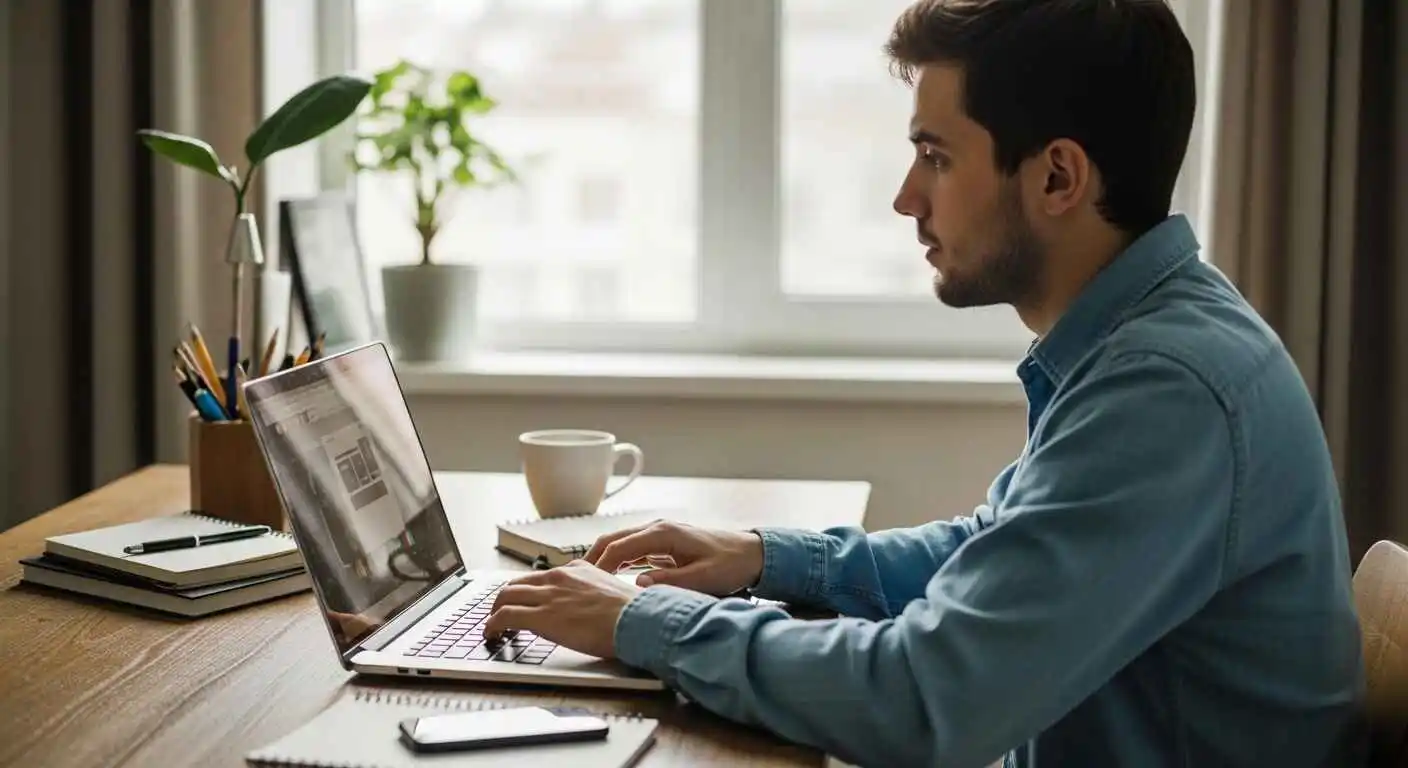 University student sending large files online from a laptop using free file sharing services like WeTransfer
