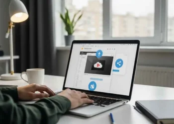 Person transferring large files on laptop using modern cloud file sharing tools like WeTransfer and Google Drive, representing Files Over Miles alternatives in 2026