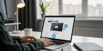 Person transferring large files on laptop using modern cloud file sharing tools like WeTransfer and Google Drive, representing Files Over Miles alternatives in 2026