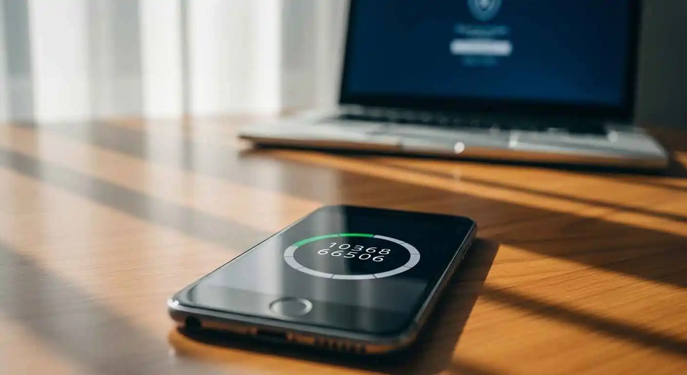 Smartphone displaying a six-digit TOTP code from an authenticator app for secure two-factor authentication login