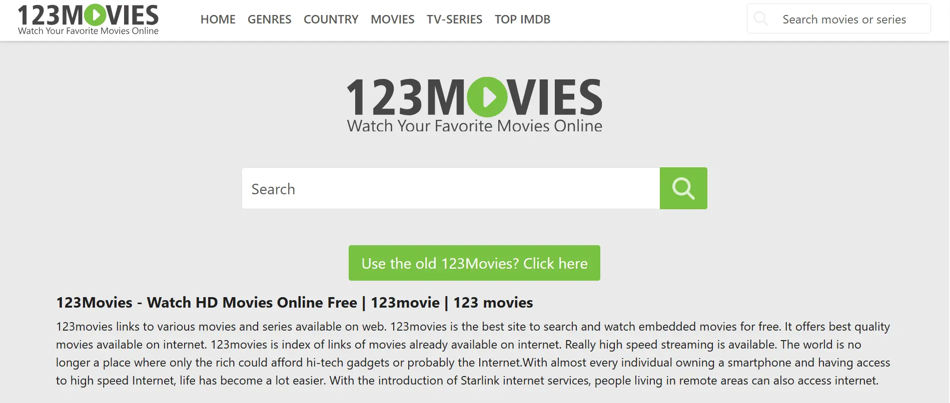 123Movies homepage offering a vast collection of free movies and TV shows to stream online with high-quality links, though frequently changing domain addresses due to shutdowns.