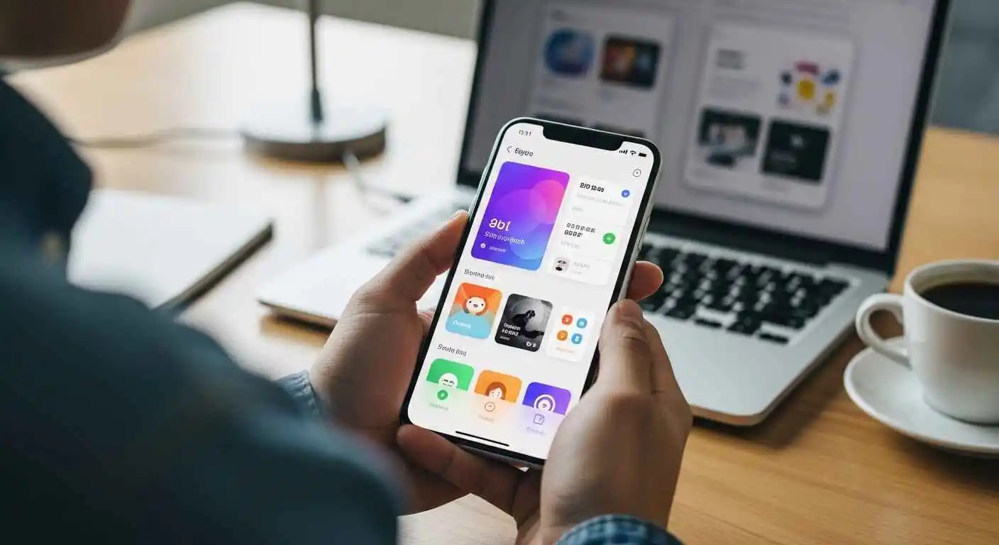 Close view of iPhone 17 displaying the iOS 19 interface with updated widgets, notifications, and smooth animations on the home screen.