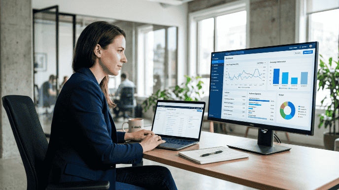SaaS marketing team managing Twitter advertising campaigns and analyzing paid social media performance