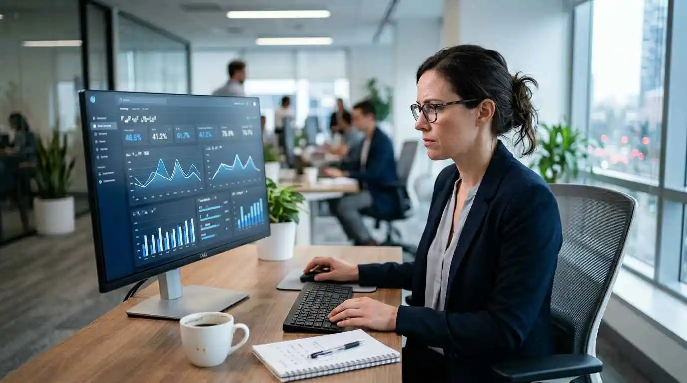 Marketer analyzing email campaign unsubscribe rate data on a computer screen