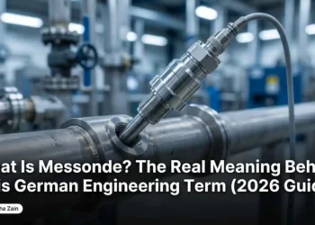 Industrial measuring probe (Messonde) inserted into pipe for temperature and pressure sensing