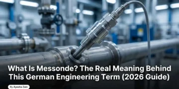 Industrial measuring probe (Messonde) inserted into pipe for temperature and pressure sensing