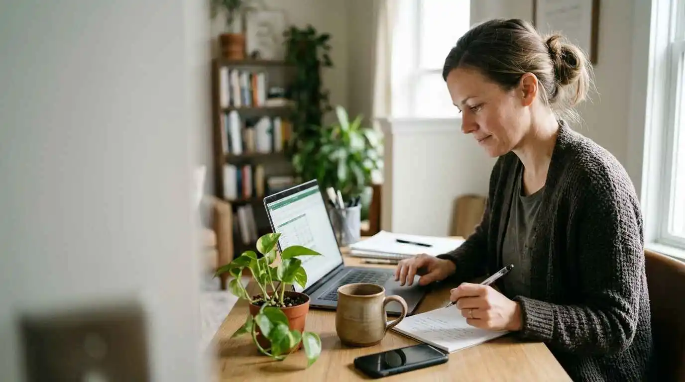Small business owner comparing SEO options and budget on a laptop before deciding where to spend marketing money